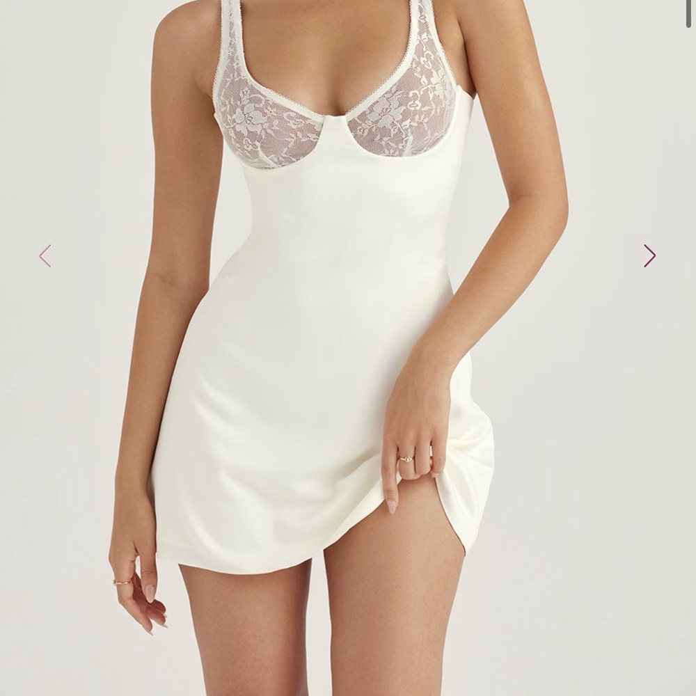 House of CB Cassandra Ivory Lace-Trim Mini Slip Dress